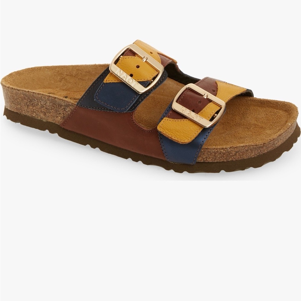 Naot San Diego Slide Sandals in Brown, Mustard, and Navy, Size 7/38 EU, NWB - Picture 2 of 14